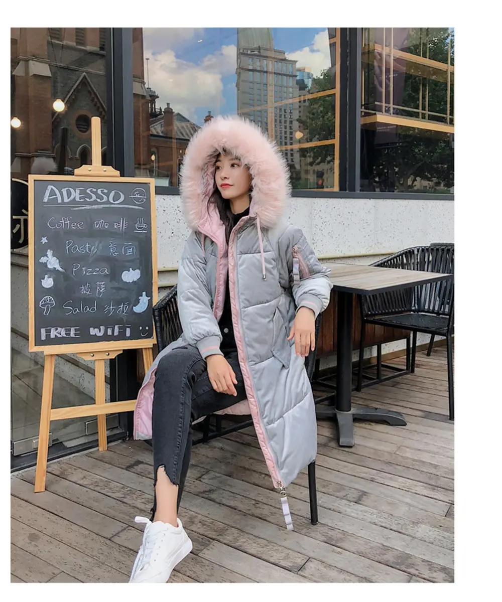 PinkyIsBlack зимняя куртка женская бархатная Толстая теплая длинная парка пуховик пальто с хлопковой подкладкой с меховым капюшоном Женское зимнее пальто