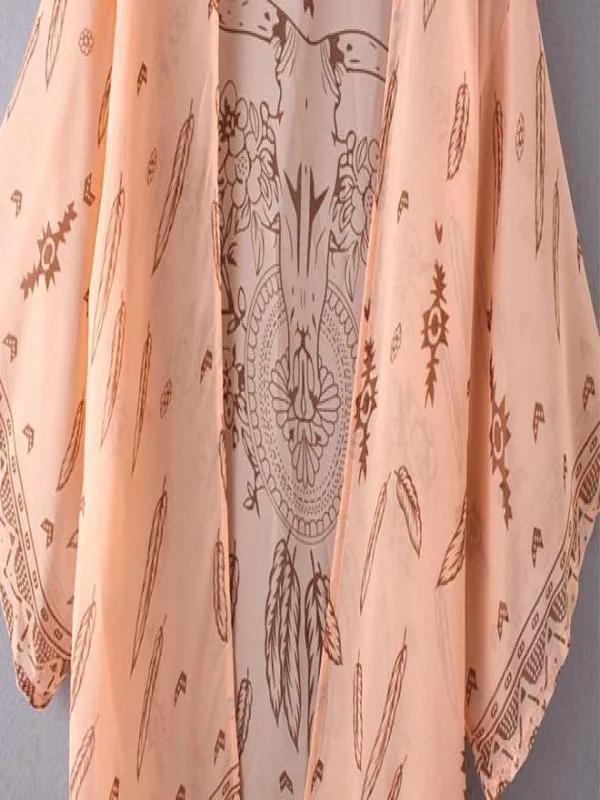 Boho женский шифоновый Свободный кардиган-кимоно с шалью, пальто на каждый день на лето и весну, топы с принтом, накидка, блузка для девушек, верхняя одежда