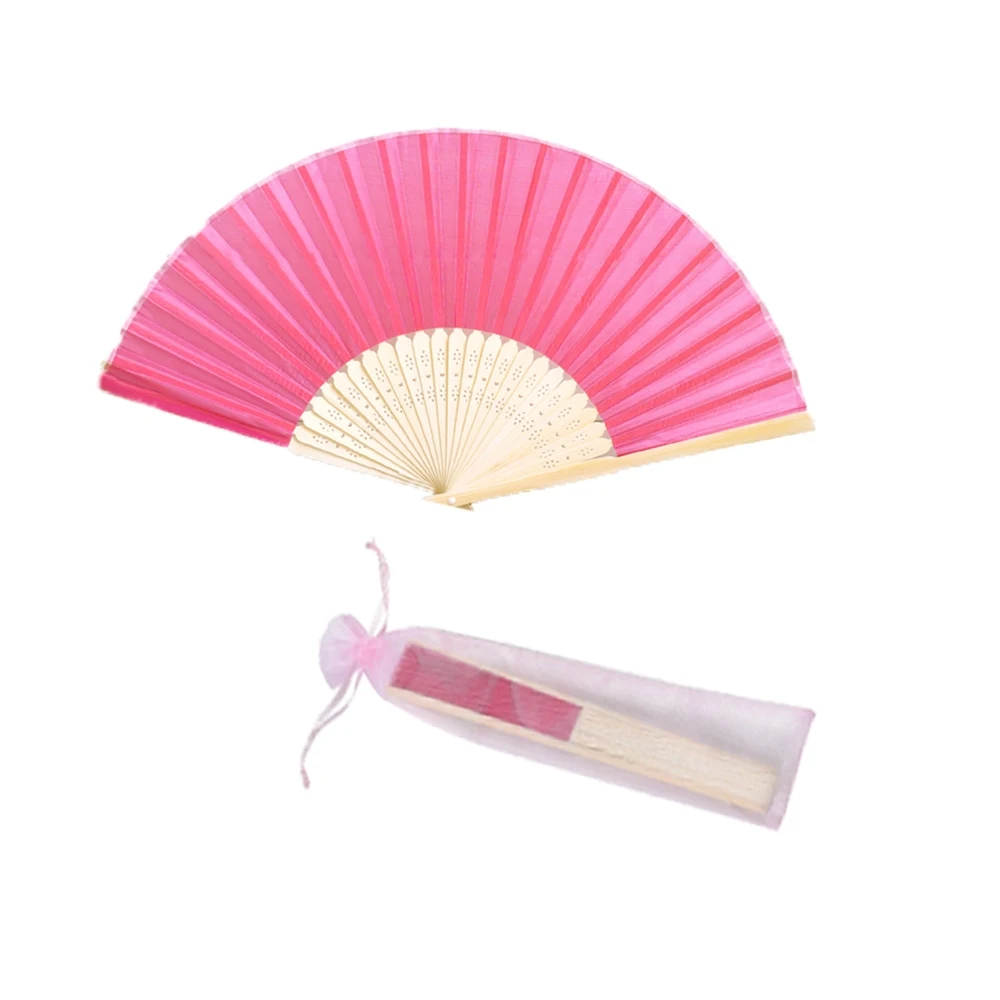 Hot Pink With bag 60 шт Персонализированные Выгравированные складные ручные шелковые веерные винтажные веерные веера с подарочной сумкой из органзы индивидуальные сувениры для свадебной вечеринки - Цвет: Hot Pink With bag