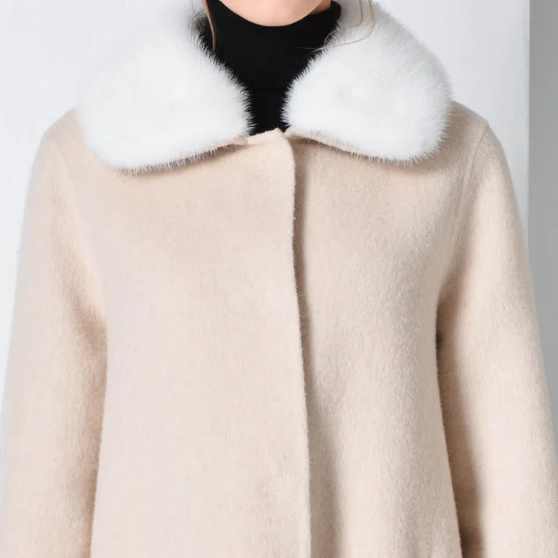 2018 зимнее женское пальто шерстяное с отворотом двустороннее кашемировое