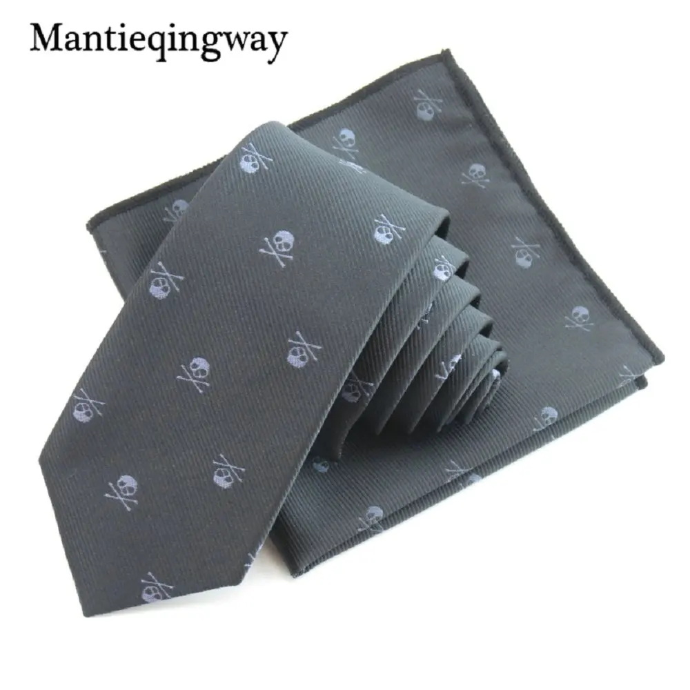 01 Mantieqingway 6 см мужской галстук носовой платок Набор Череп шаблон для худой шеи галстуки для Свадьба Костюмы платок галстук наборы Noeud Papillon - Цвет: 01