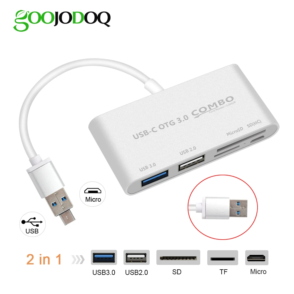 2 в 1 USB 3 0 концентратор Micro OTG Мульти сплиттер SD/Micro SD кардридер порт зарядного
