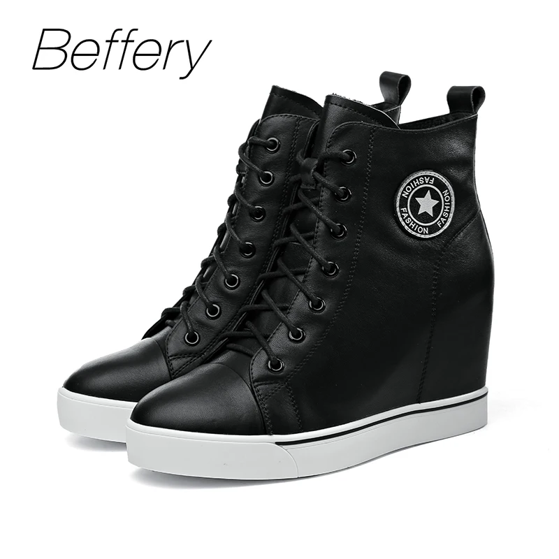 Beffery осень-зима Пояса из натуральной кожи Женская обувь модная повседневная на