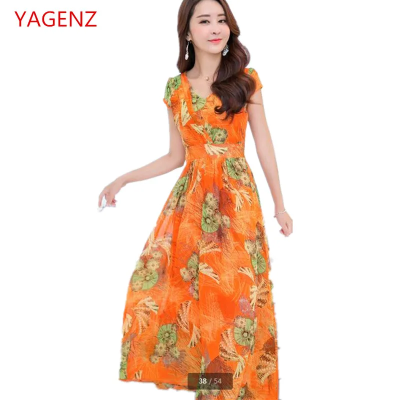 

Fashion Plus-size Chiffon dress Summer dresses women Long dress NEW Printing Slim With short sleeves Robe femme ete 2018 BN3260