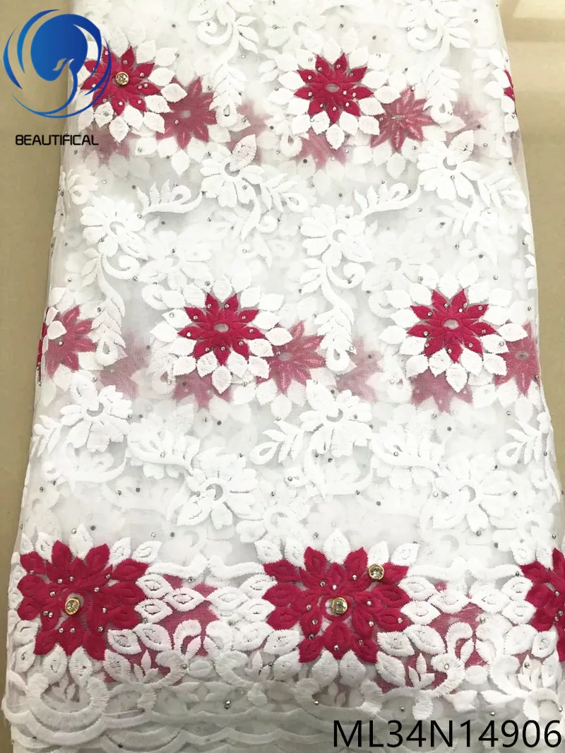 

BEAUTIFICAL Lace Rhinestones African French Fabric Tulle Lace 2019 ML34N149