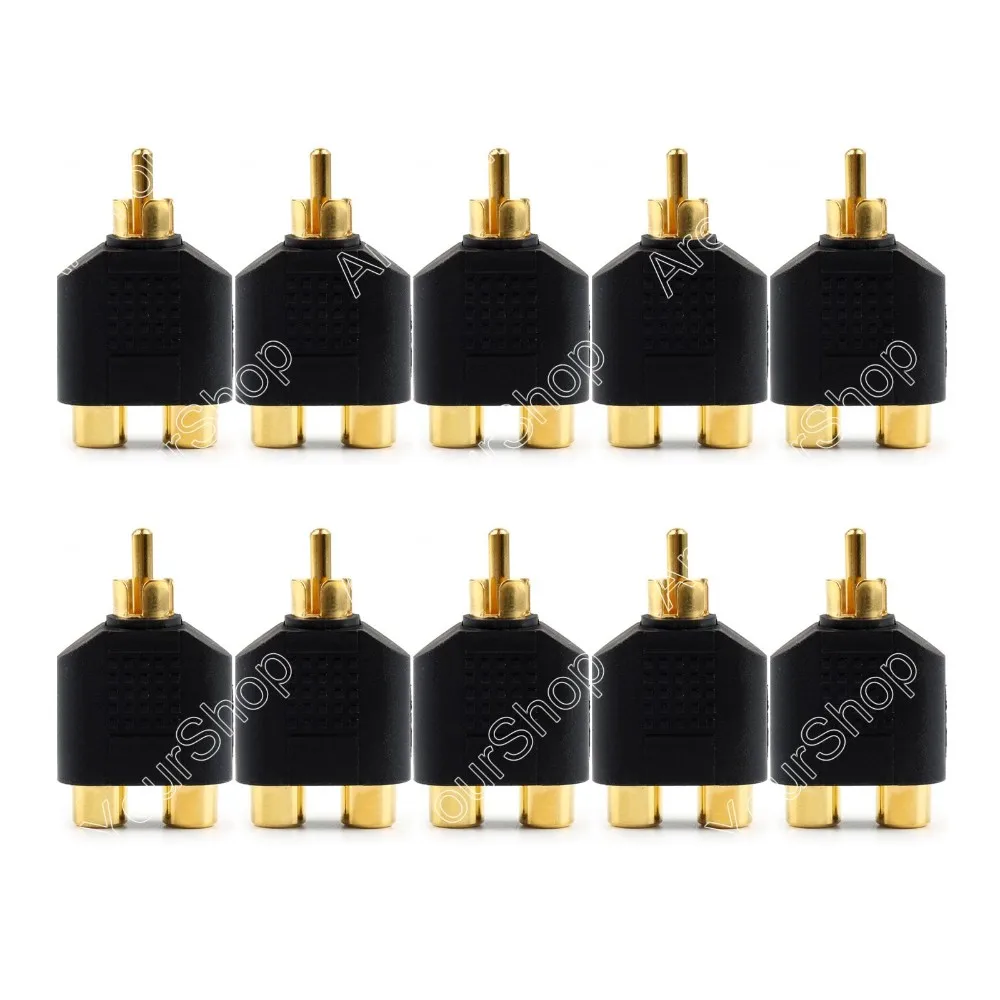Areyourshop распродажа 100 шт. позолоченный RCA адаптер аудио Y сплиттер штекер 1 штекер 2 Женский мини Джек