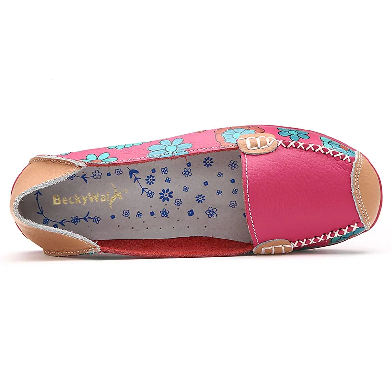 Мокасины BeckyWalk женские из натуральной кожи зеркальные туфли без застежки плоская