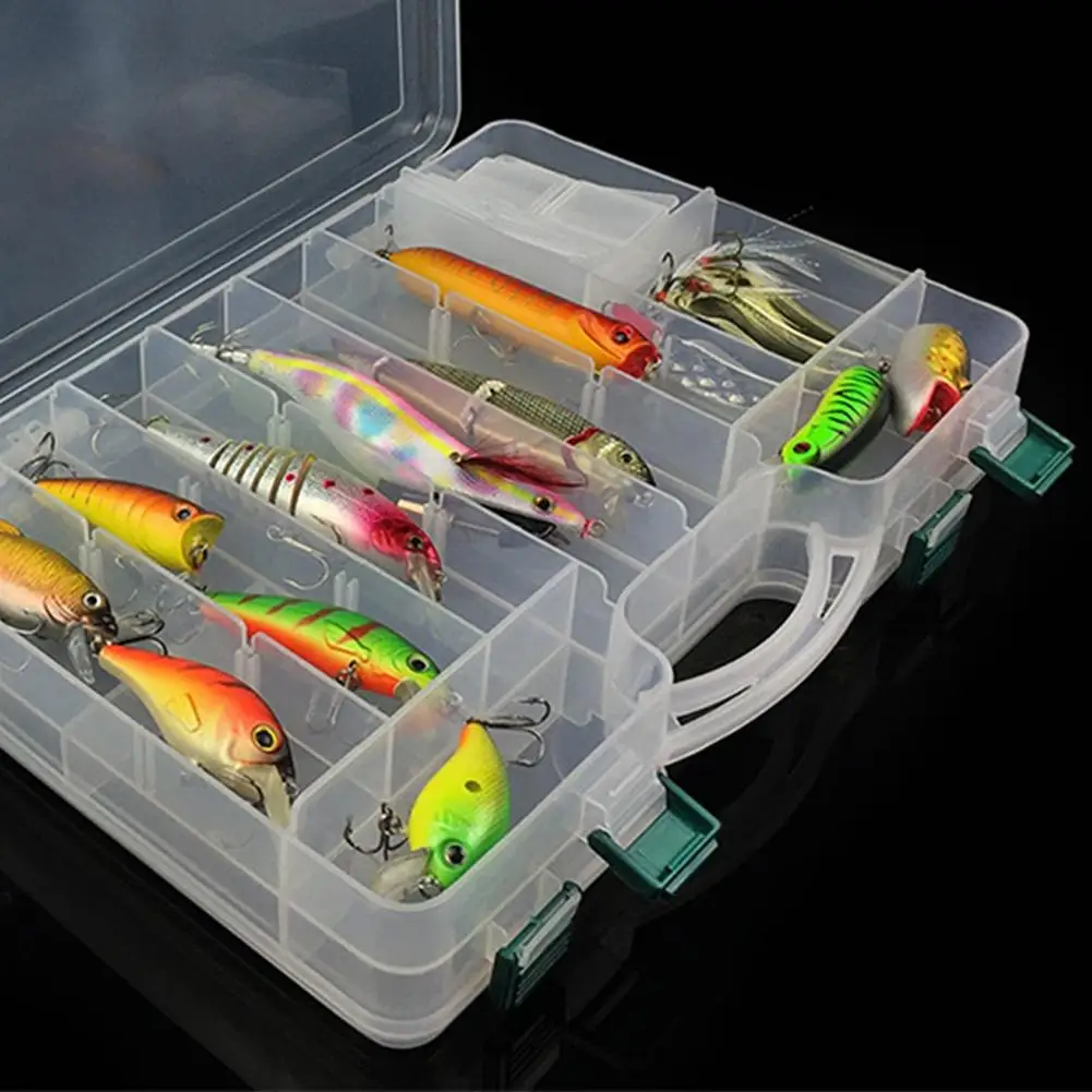 

Mounchain Portable Double Sided Plastic Lure Box with Adjustable Dividers High Capacity Fishing Tackle Container