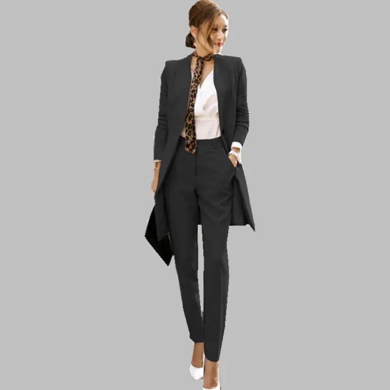 

Autumn And Winter Long section Pant Suits Women Casual Office Business Suits Formal Work Sets Uniform Styles Elegant Pant Suits