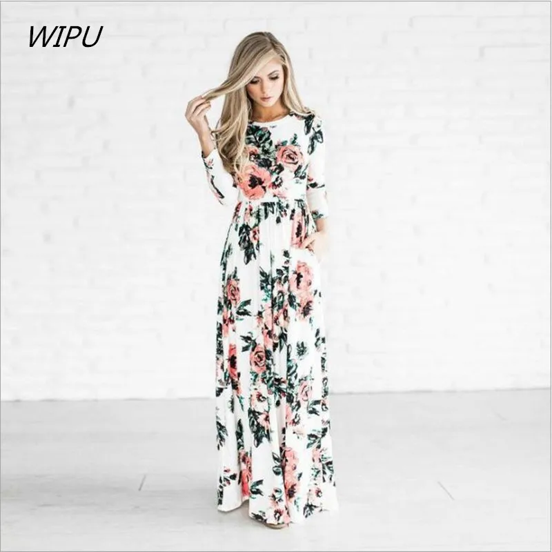 0320 white S-3XL Летнее Длинное платье с цветочным принтом, Пляжное Платье в стиле бохо, туника, макси платье, женское вечернее детское летнее платье, Vestidos de festa - Цвет: 0320 white