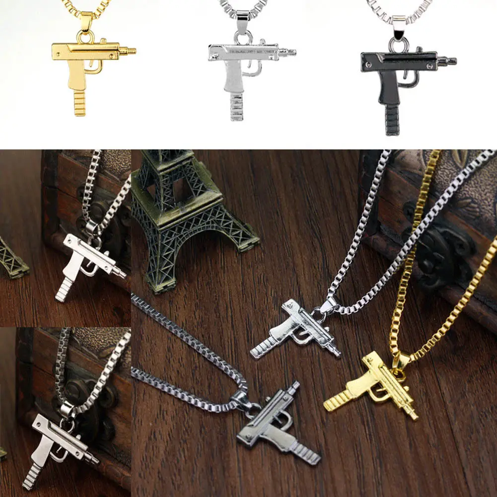 Уникальный пистолет Форма кулон цепи Цепочки и ожерелья Прохладный хип-хоп