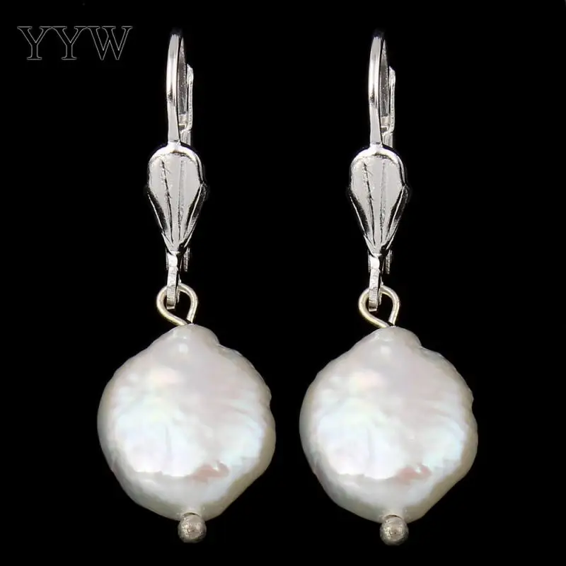 Серьги-Подвески ручной работы с натуральным пресноводным жемчугом 11-12 мм белые