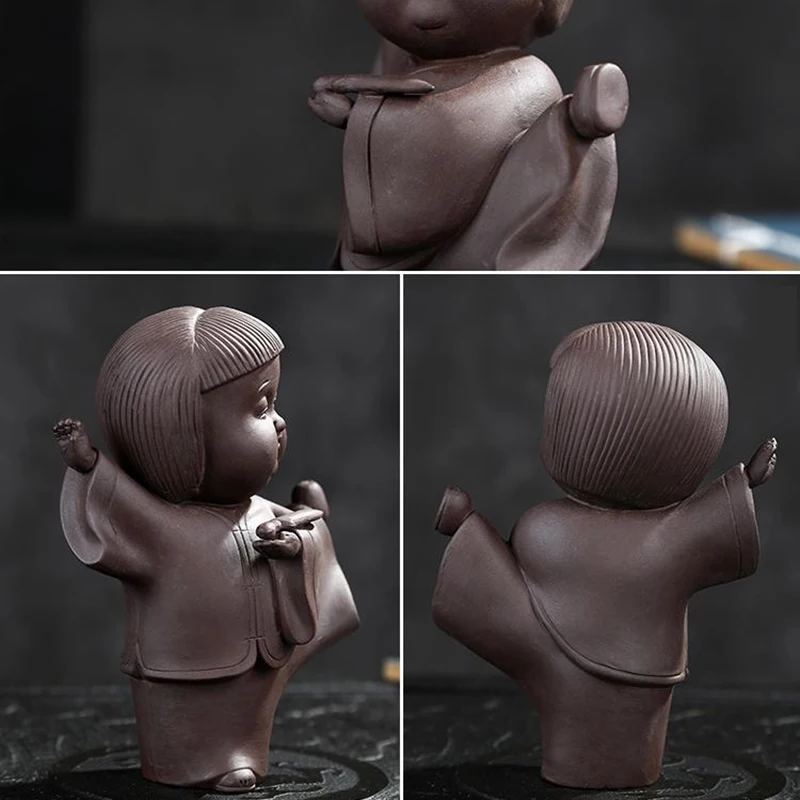 

Chinese Handmade Cute Kung Fu Kid Tea Pet Yixing Zisha Tea Accessories Auspicious Character Figurine Crafts Creative Home Decor