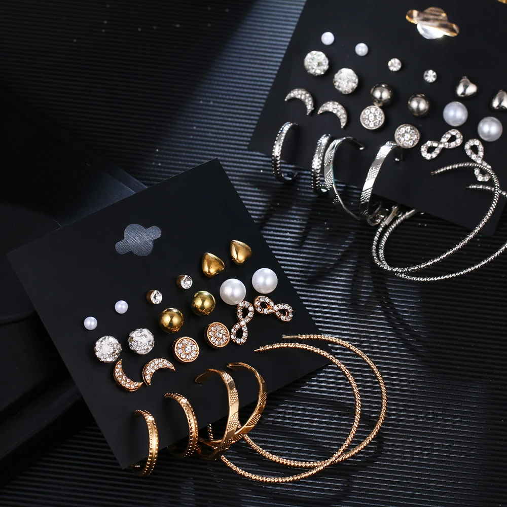 FAMSHIN модные Кристальные бесконечные серьги набор для женщин Bijoux имитация жемчуга