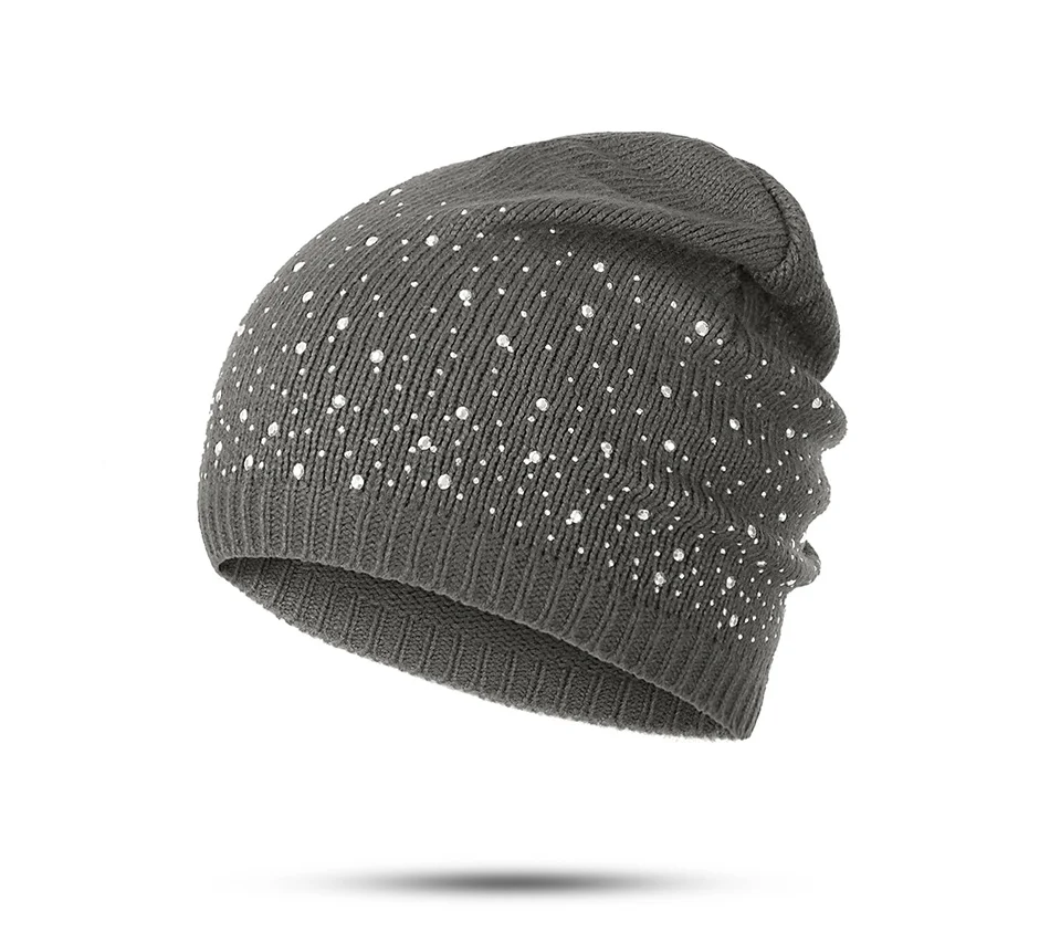 CANCHANGE новая зимняя шапка Для женщин Мягкий Вязание головные уборы Skullies Beanies однотонные теплые CottonFemale модные стразы Кепки Шапка-бини