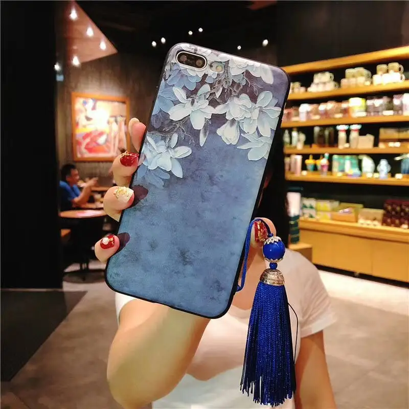 Китайский стиль кулон для Iphone 6 6s 7 8P X Xs Xr Max белый Lotus Drop Чехол мобильного телефона |