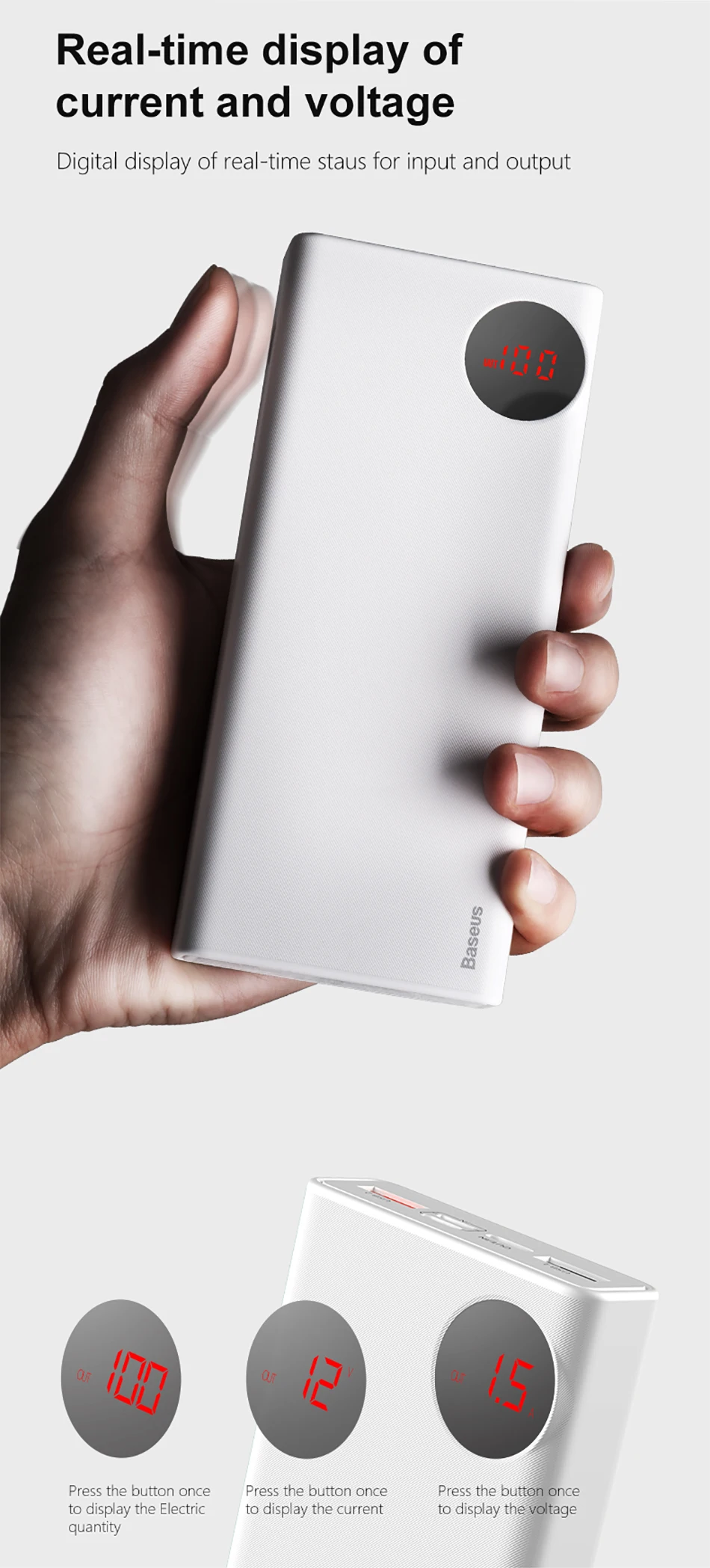 Baseus, 20000 мА/ч, внешний аккумулятор, USB C, PD, быстрая зарядка, 3,0, 20000, повербанк для Xiaomi Mi, 9, портативное Внешнее зарядное устройство, внешний аккумулятор