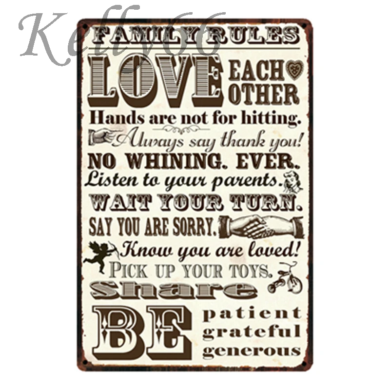 [ Kelly66 ] Family Rules love Metal Sign Tin Poster Home Decor Bar Wall Art Painting 20*30 CM Size y-1945 | Дом и сад