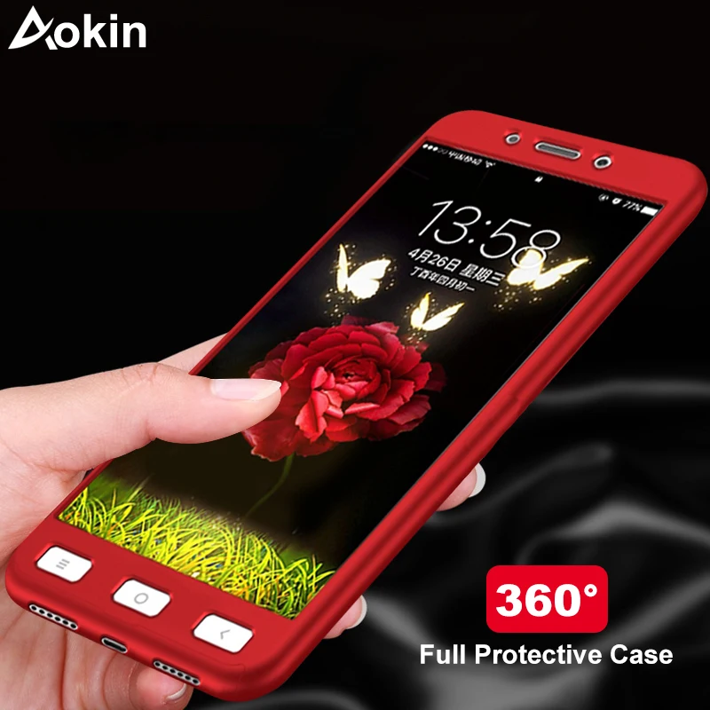 Aokin Coque For Xiaomi Redmi 4 4A Luxury Hard 360 Full Cover Protection Phone Case Note + Tempered Glass |