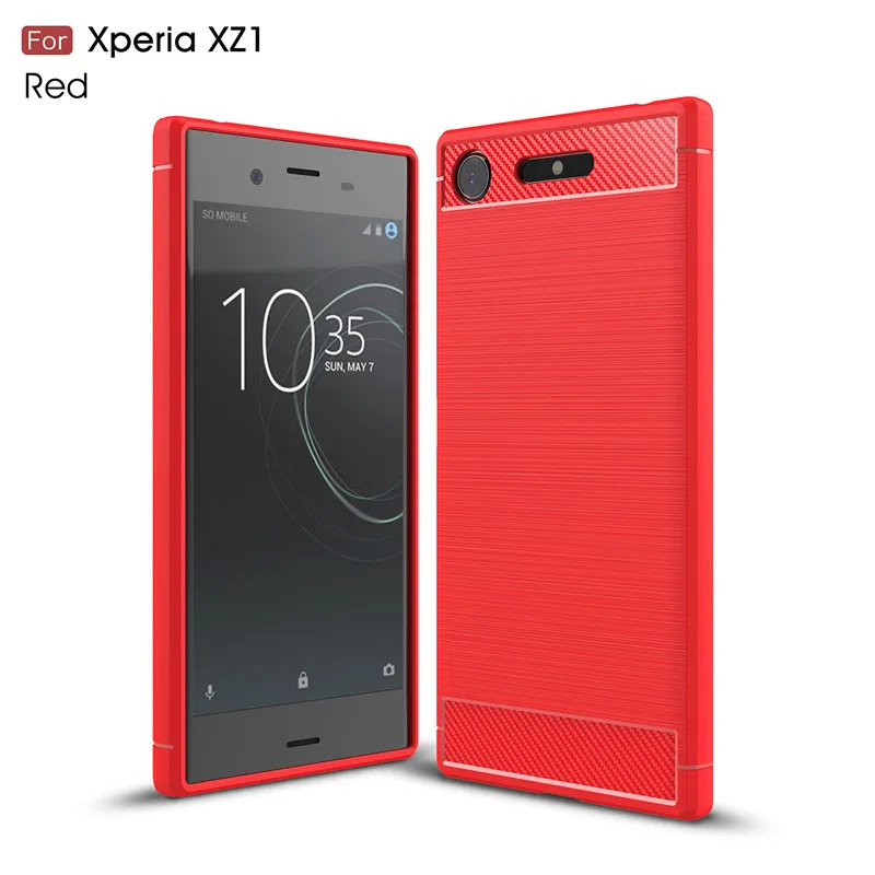 Красный Для sony Xperia XZ1 G8341 G8342 чехол из углеродного волокна, силикон, ТПУ, кожа, мягкая задняя крышка, чехол для телефона для sony Xperia XZ1 G8341 G8342 - Цвет: Красный