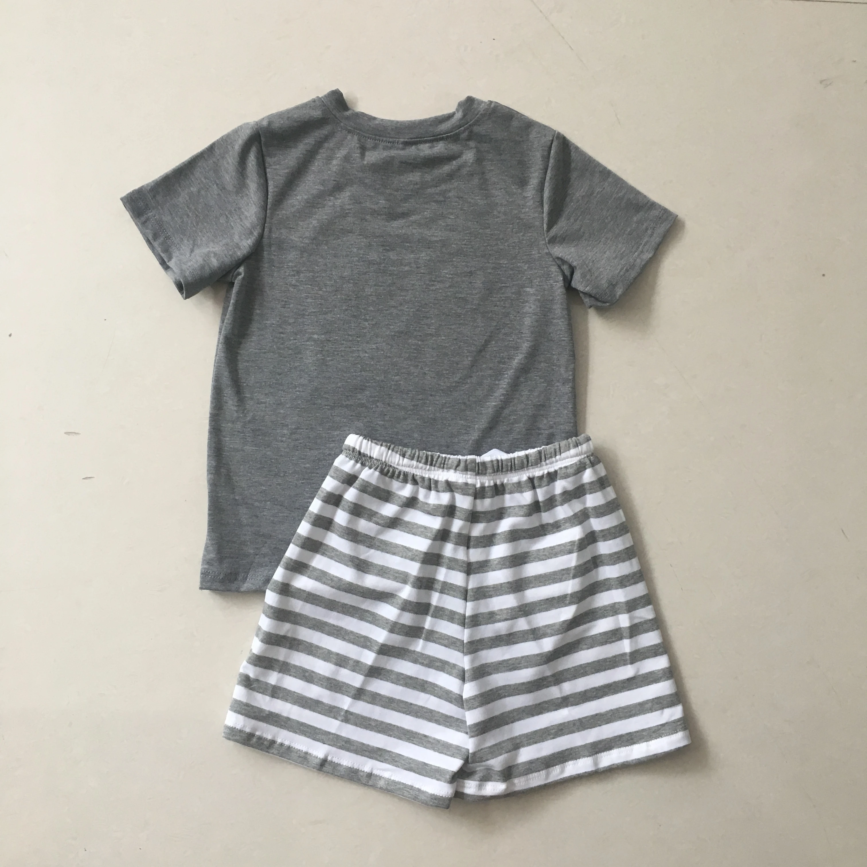 Puresun Hot Sale Football Boy Outfit Set High Quality Bulldog Embroidery Gray T-shirt Strpied Shorts Clothing | Детская одежда и