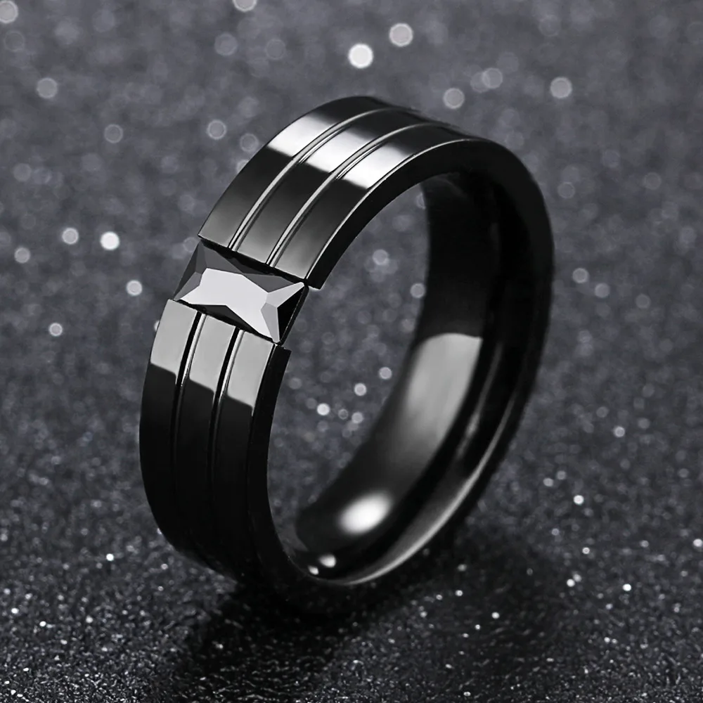 Мужское кольцо из нержавеющей стали с цирконием шириной 6 мм GJ563|stainless steel ring|ring