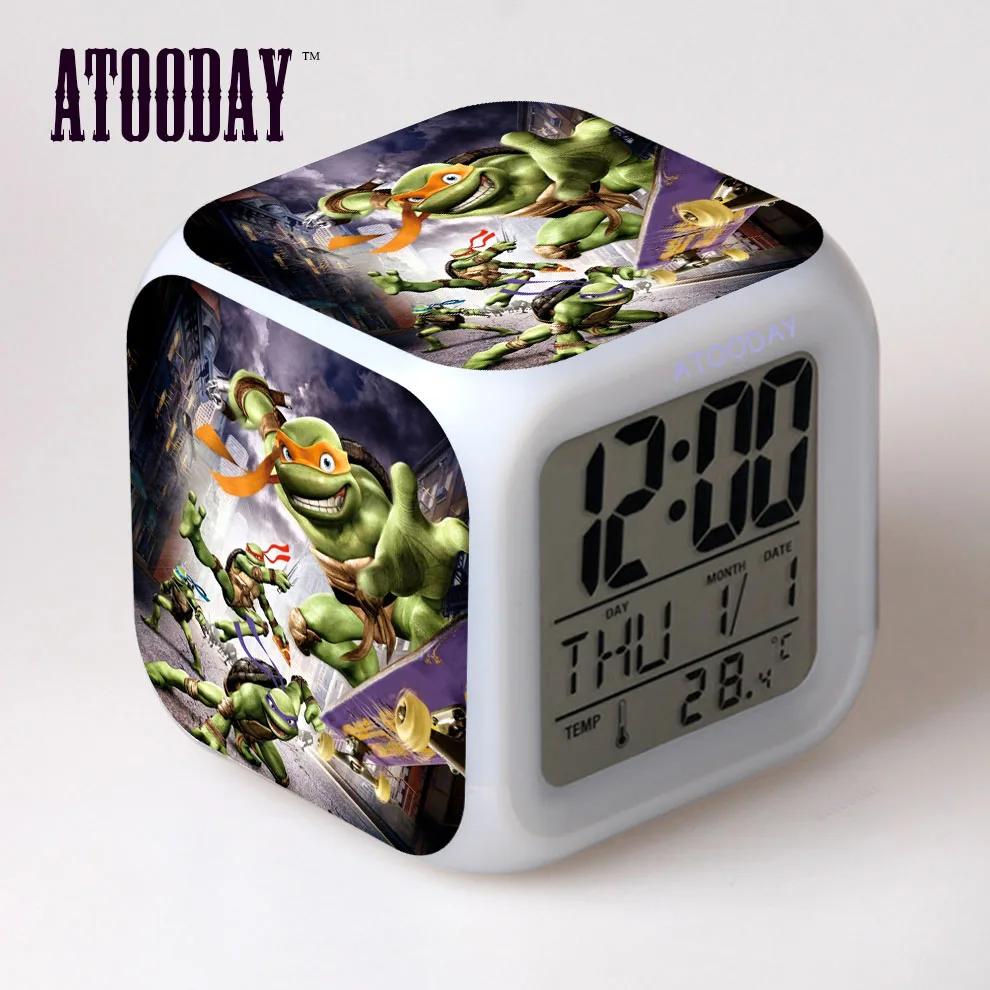 alarm clock TMNT Черепашки светодиодный 7 цветов изменить цифровой будильник термометр ночь красочные светящиеся игрушки Черепашки-ниндзя - Цвет: alarm clock