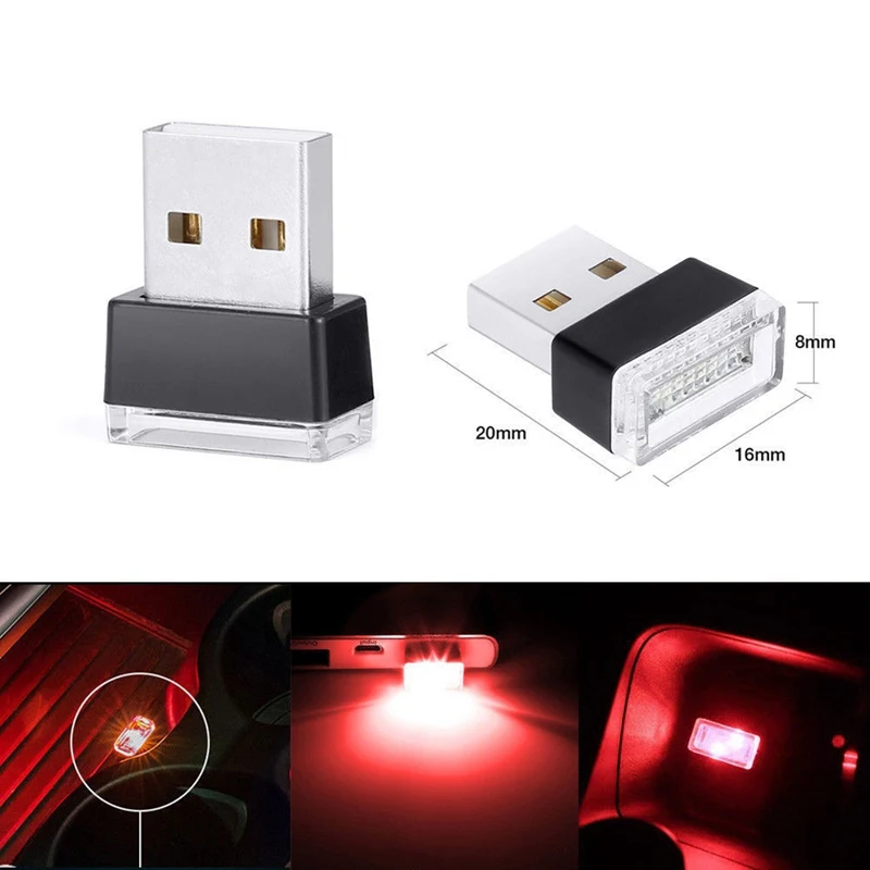 Автомобильный USB светодиодный светильник s декоративная лампа аварийный светильник ing Универсальный PC Plug And Play красный/синий/белый авто интерьерный светильник