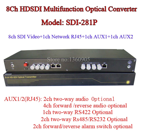 1080P 8CH HD SDI Многофункциональный оптический медиаконвертер видео/аудио/Ethernet RJ45/RS485