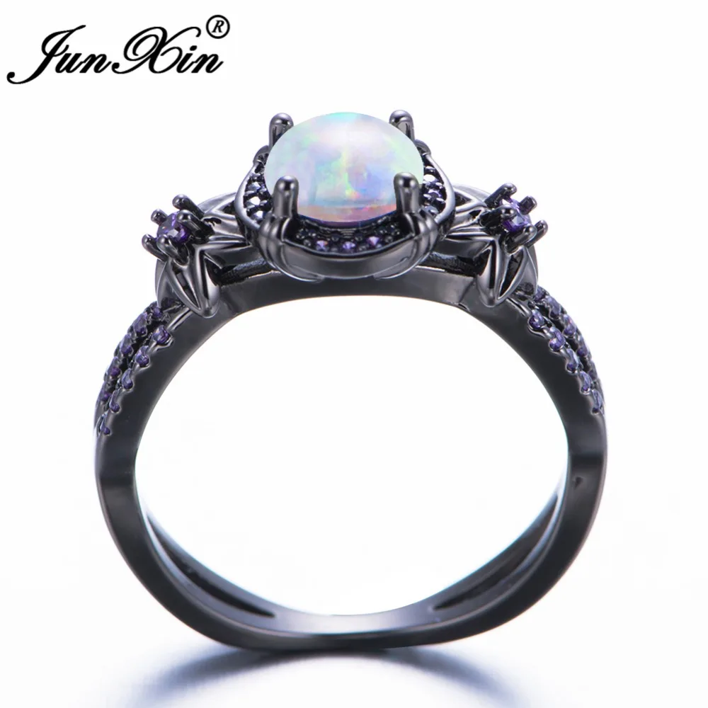 Женское кольцо с опалом JUNXIN белое Винтажное фиолетовым черным золотом
