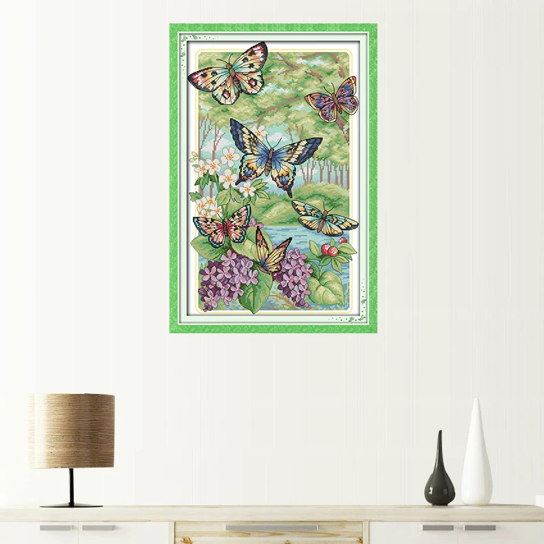 Needlework 11/14ct DIY cross stitch set for full embroidery kit forest butterfly purple flower counted pattern cross-stitch gift | Дом и сад