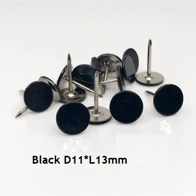 Black D11L13MM 200 шт./лот, цветная роза, красный, черный, белый, синий, розовый, зеленый, Плоская Круглая обивка, гвоздь, шпилька, булавка для украшения мебели, дивана, двери - Цвет: Black D11L13MM