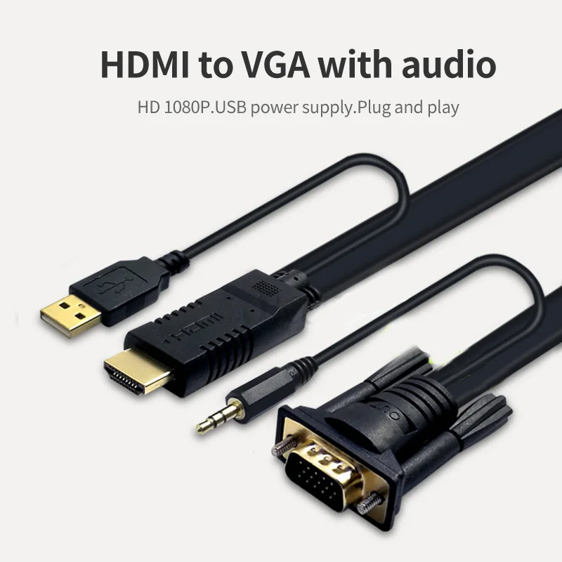 1080 HD High Resolution HDMI Male to VGA Converter Cable with Audio output Adapter for PC Laptop HDTV Projecto 6FT 9FT | Электроника