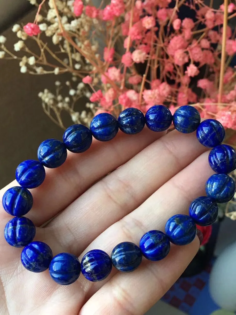 

Natural Lapis Lazuli Pumpkin Beads Fashion Bracelet 10.3mm Stone Women Men Love Stretch Crystal Charm Bracelet Jewelry