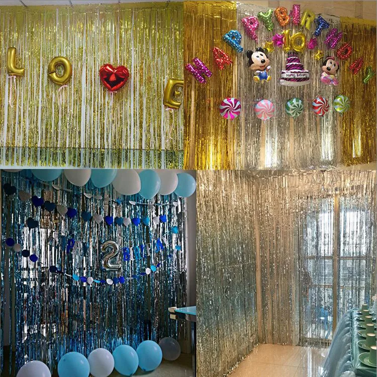 2*1M Christmas Party Backdrop Decor Rose Gold Rainbow Metallic Foil Tinsel Fringe Curtain Door Rain New Year Decoration | Дом и сад
