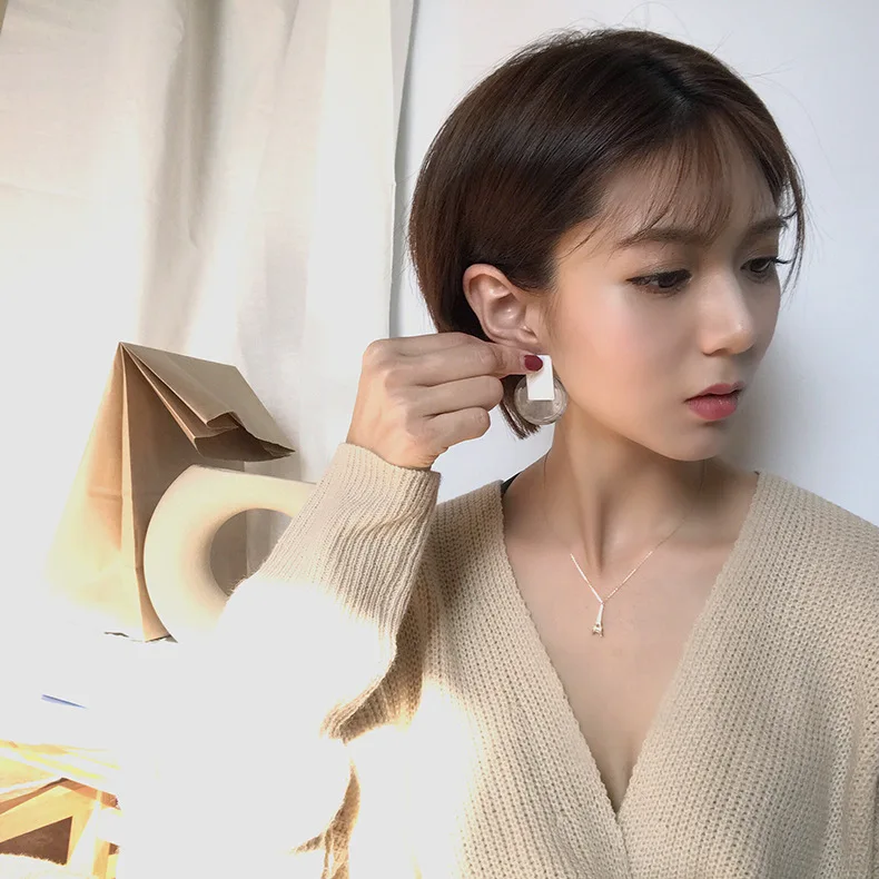 2018 Simple Acrylic White Shells Ink Marbling Pattern Round Geometric Stud Earrings for Women Girl Handmade Charm Jewelry Gift | Украшения