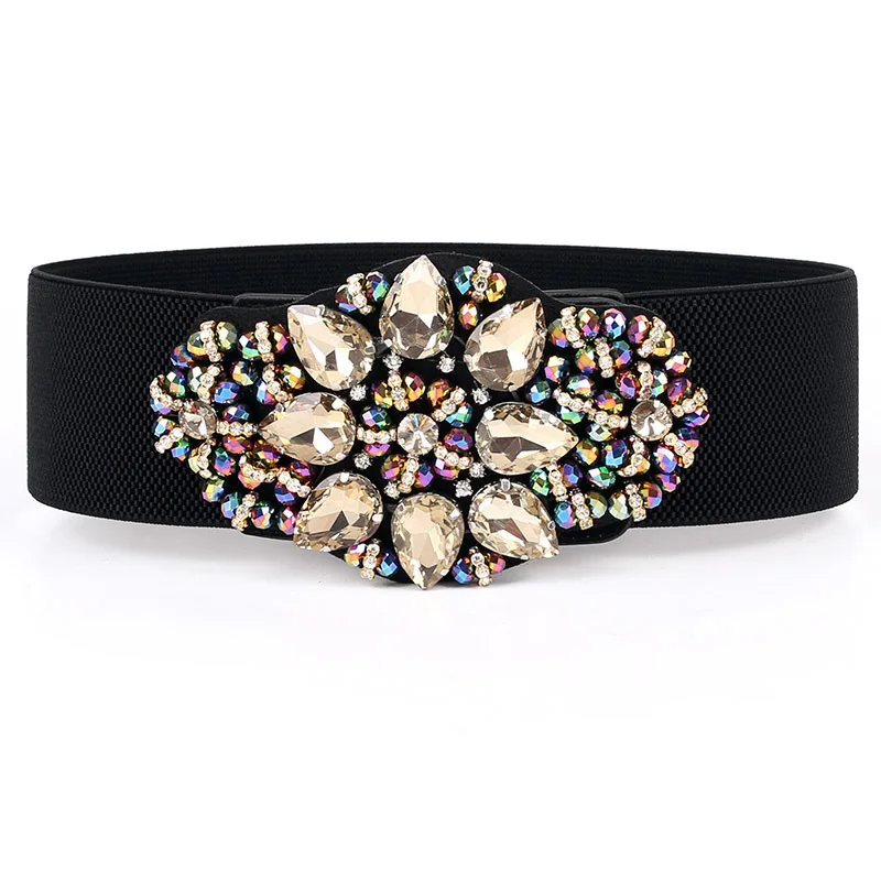 Diamond Waist Belt Decoration Flower Belt Large Diamond Girdle Ladies Fashion All-match New Wide Belt Brand Women