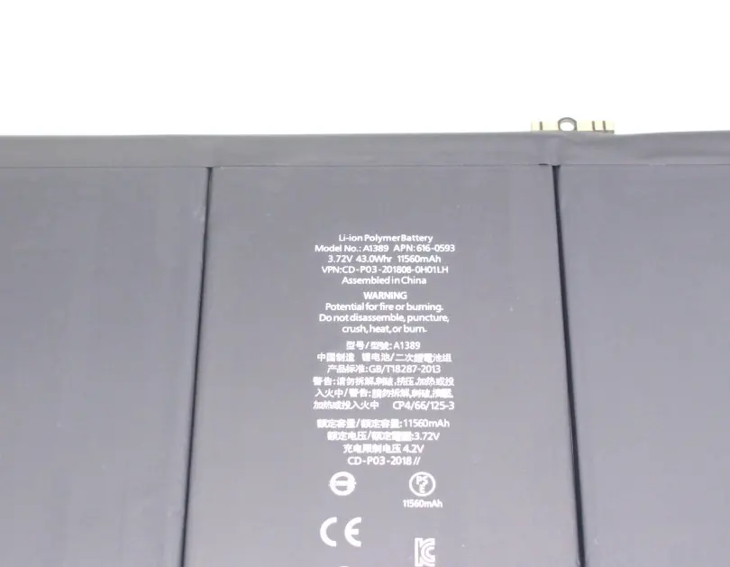 10 шт./лот 3 72 в 11560 мАч A1389 Сменный аккумулятор для ноутбука Apple iPad 3-го 4 поколения A1403