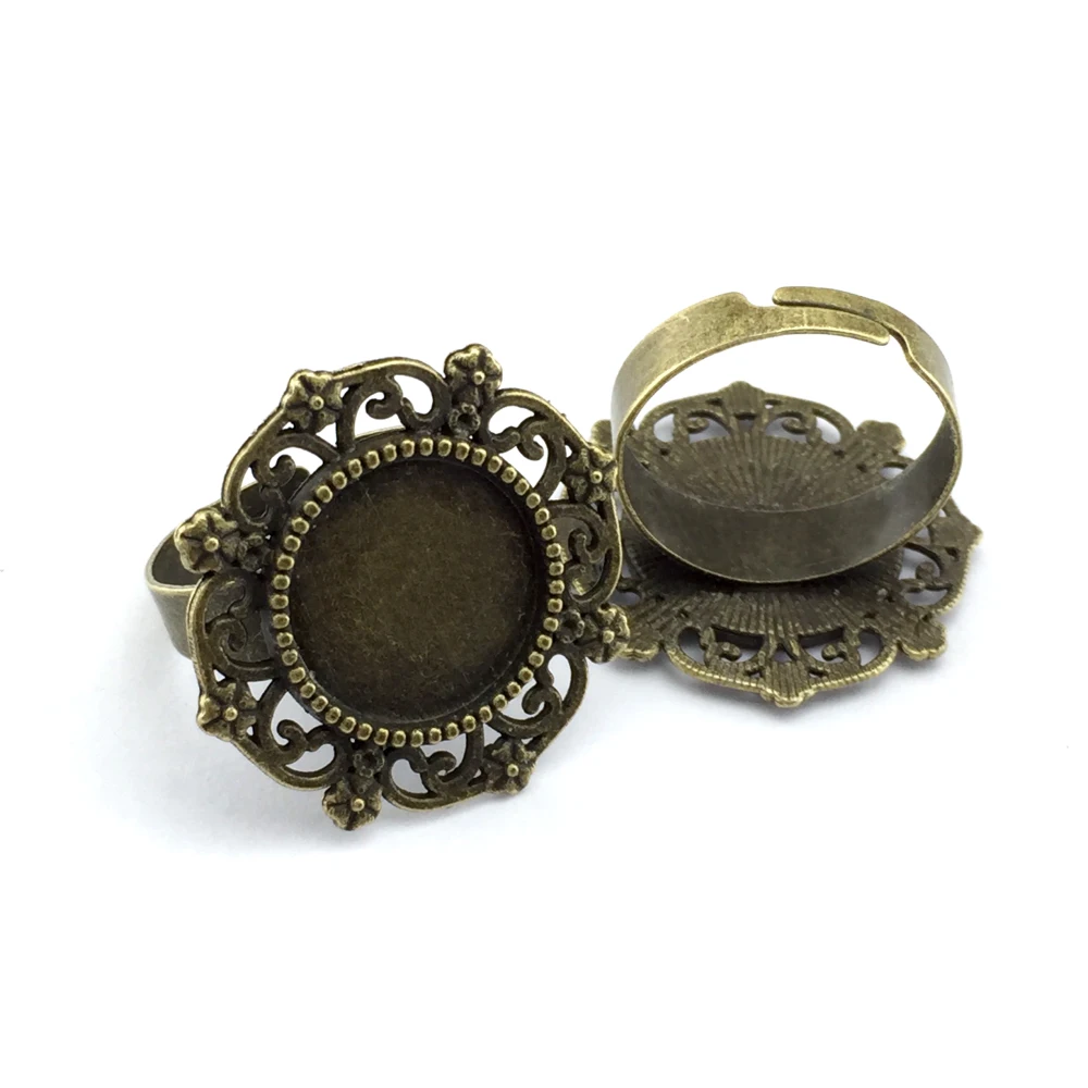 

14mm 8pcs Ring Settings Antique Bronze Copper Plated Adjustable Round Glass Cabochon Blank Ring Base Supplies for Jewelry