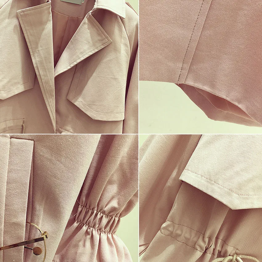 Fashion drawstring slim waist trench coat women turn down collar loose fit jacket 2019 autumn winter | Женская одежда