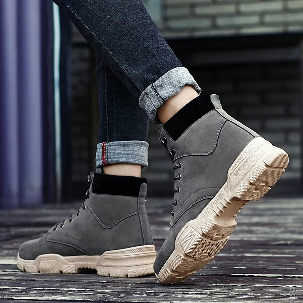 Botas hombre/модные зимние мужские ботинки высокого качества теплые рабочие ботинки мужские ботинки-дезерты на шнуровке обувь с высоким берцем с круглым носком, 7,10