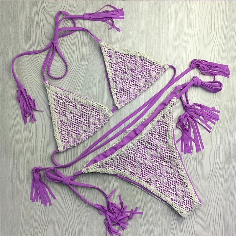 Tassel Bikini Set Fringe Swimwear Sexy Women Push Up Bikini Set lace Swimsuit Beachwear Bathing Suit Brazilian Biquini Monokini