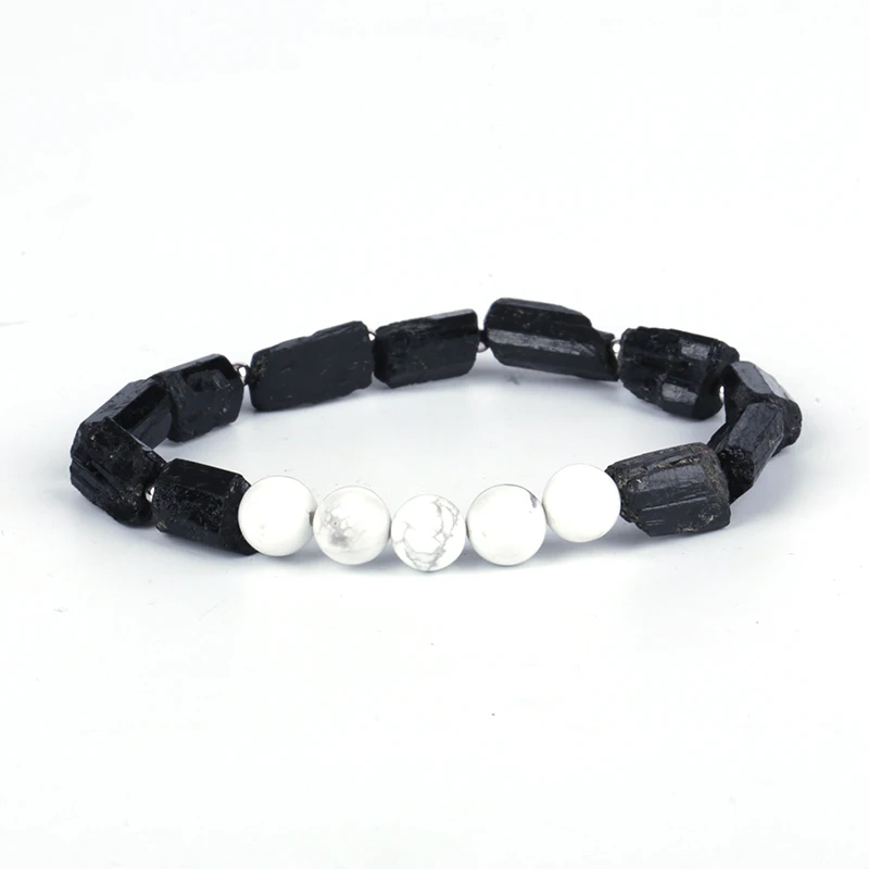 Natutal грубый черный турмалин Белый Бирюзовый Howlite камень шарик очарование унисекс