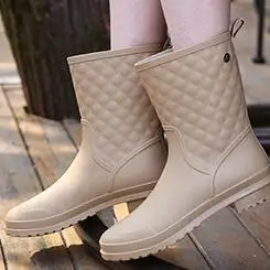 apricot Вэньцзе брат Высококачественная резиновая подошва теплая обувь в клетку повседневные Сапоги на резиновой подошве; женские непромокаемые сапоги; водонепроницаемая обувь; женская обувь для взрослых; непромокаемые сапоги - Цвет: apricot
