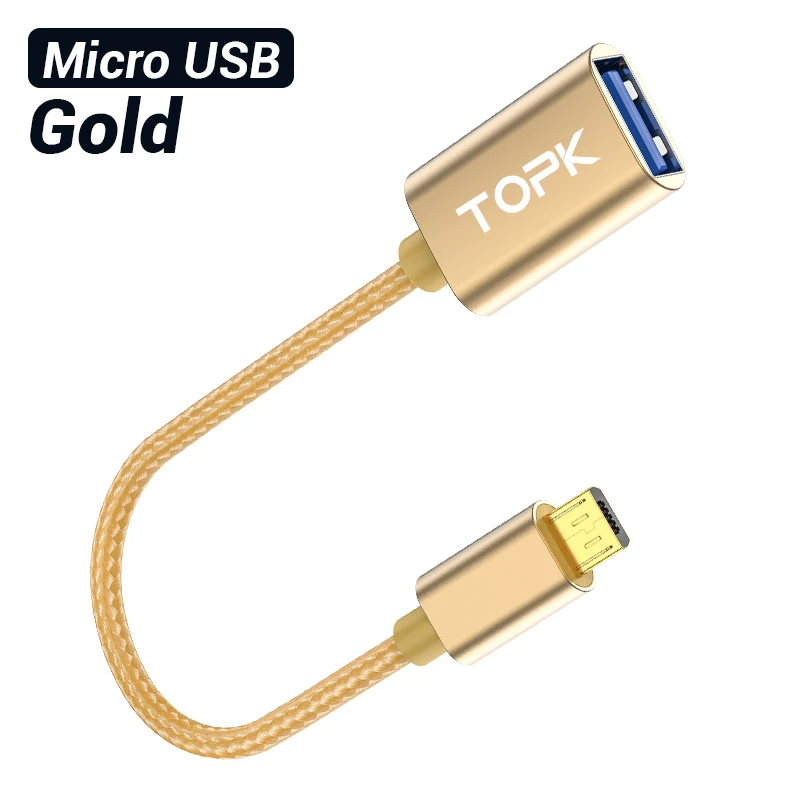 Gold TOPK Micro USB OTG кабель адаптер для samsung Xiaomi huawei USB разъем Android USB 2,0 OTG адаптер - Color: Gold