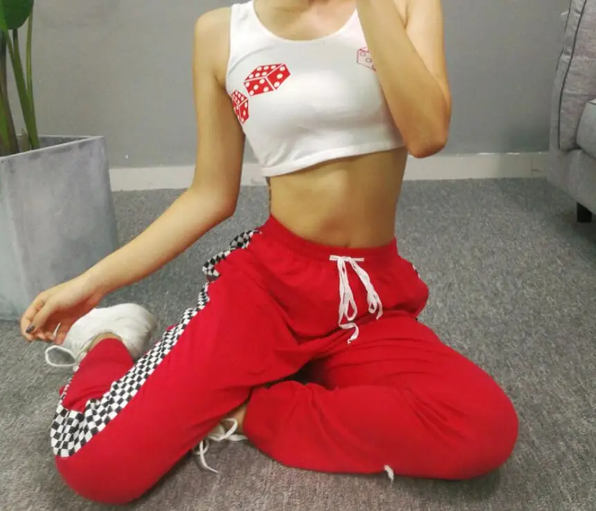 Checkerboar Drawstring High Waist Patchwork Trousers | Женская одежда