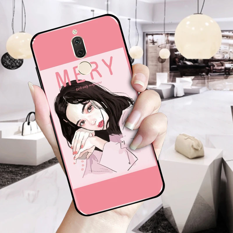 Cute Girl Phone Case For Huawei Maimang 6 Matte Soft Silicone TPU Red Cool Back Cover Lovely Pink Parttern |