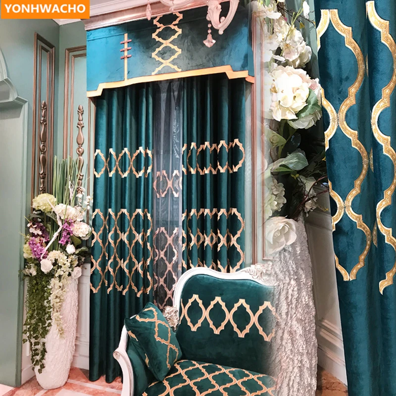 Занавески на заказ роскошная бархатная вышивка американские кривые полосы синяя