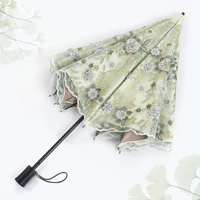 high quality princess umbrella rain women dual folding embroidery umbrellas female sunny parasol elegant lace wedding umbrella