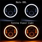 Светодиодные фары 2 шт., 7-дюймовые лампы H4 H13 с ближним и дальним светом и ангельскими глазами для Lada 4x4 urban Niva Jeep JK Land rover defender Hummer